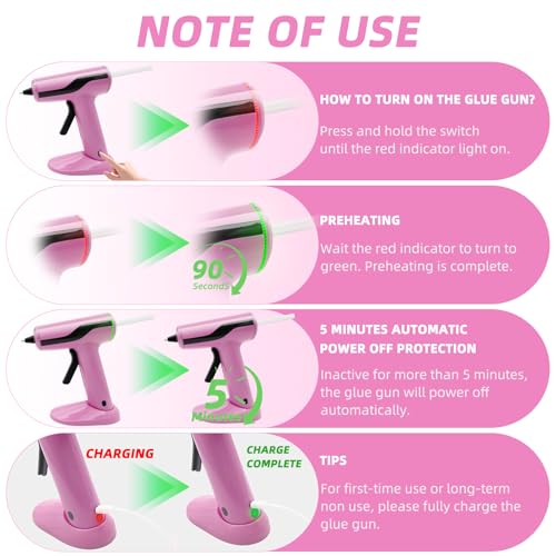 Liumai Cordless Hot Glue Gun Kit with 30pcs Mini Glue Sticks, USB Rechargeable Mini Glue Gun with Carrying Case, Stand-Up Base, Smart Power-Off Hot Melt Glue Gun for Crafting, Pink - Image 4