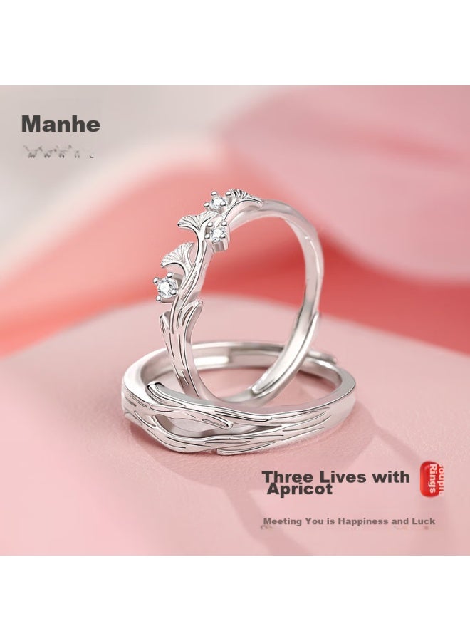 Manhe S999 Sterling Silver Couple Rings, One Pair Engagement Diamond Rings, Adjustable Women's And Men's Rings, New Year Gift - Image 1