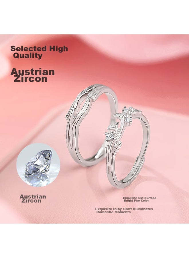 Manhe S999 Sterling Silver Couple Rings, One Pair Engagement Diamond Rings, Adjustable Women's And Men's Rings, New Year Gift - Image 3