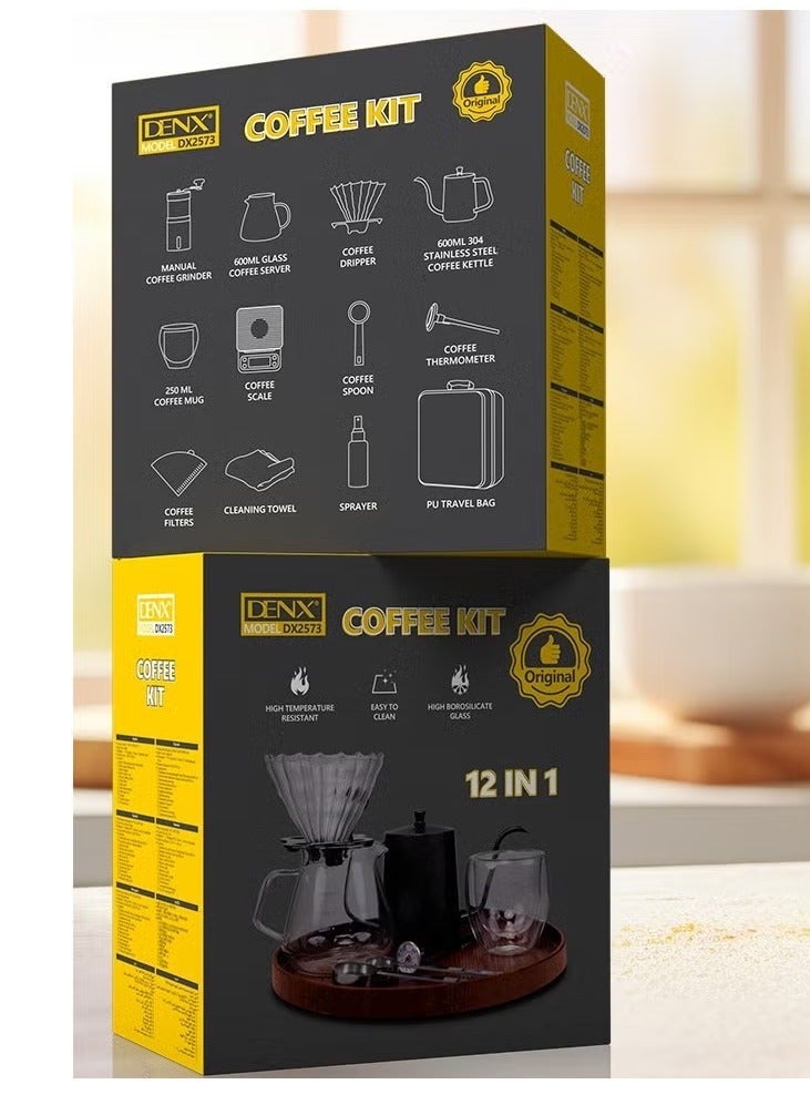 Denx Professional Coffee Maker Kit - 12 Essential Barista Tools with Insulated Travel Bag | Including Tamper, Milk Frother, Pour-Over Set, Cleaning Brushes, and Measuring Spoons for Home, Office, or Travel Brewing - Image 5