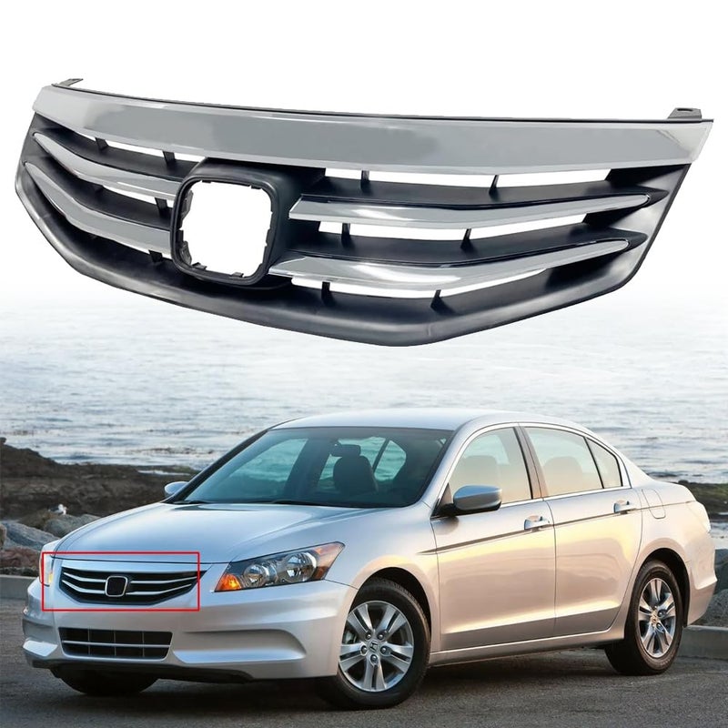 MATMACRO Chrome Front Upper Bumper Grille Compatible For Honda Accord Sedan 4 Door Hood Grill Radiator 2011 2012 HO1200203