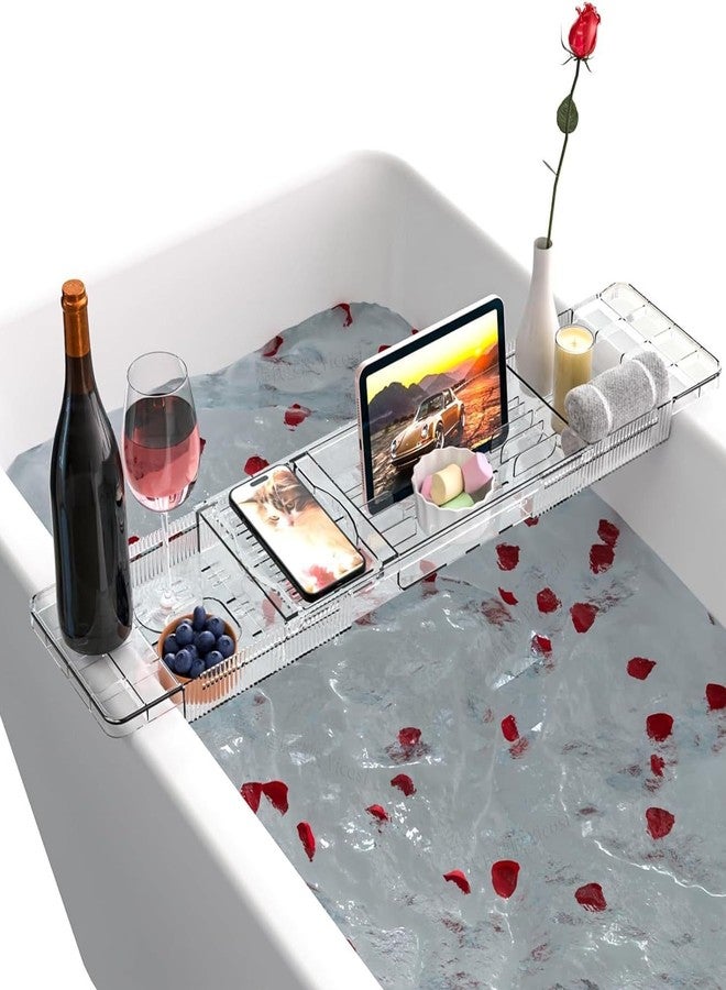 SUNNIFA Luxury Clear Bathtub Shelf Across Tub,Expandable Plastic Bathtub Tray Over The Tub Bath Caddy,Free Standing Bath Table Board & Accessories for Women Relaxing with Reading Book Holder - Image 5