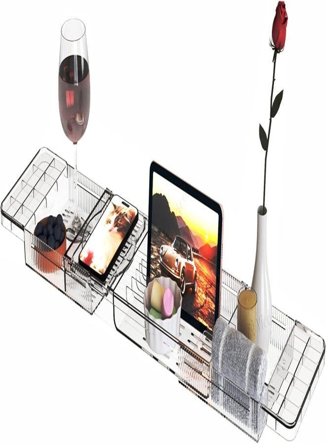 SUNNIFA Luxury Clear Bathtub Shelf Across Tub,Expandable Plastic Bathtub Tray Over The Tub Bath Caddy,Free Standing Bath Table Board & Accessories for Women Relaxing with Reading Book Holder - Image 1