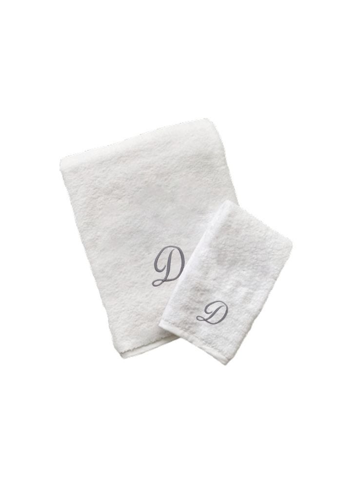 BYFT Embroidered For You (White) Luxury Monogrammed Towels (Set of 1 Hand & 1 Bath Towel) 100% Cotton, Highly Absorbent and Quick dry Bath Linen -600 Gsm (Silver Letter D) - Image 2
