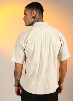كامبوس سوترا Men's Saltbox Beige Ribbed Oversized Polo T-Shirt  - Image 5