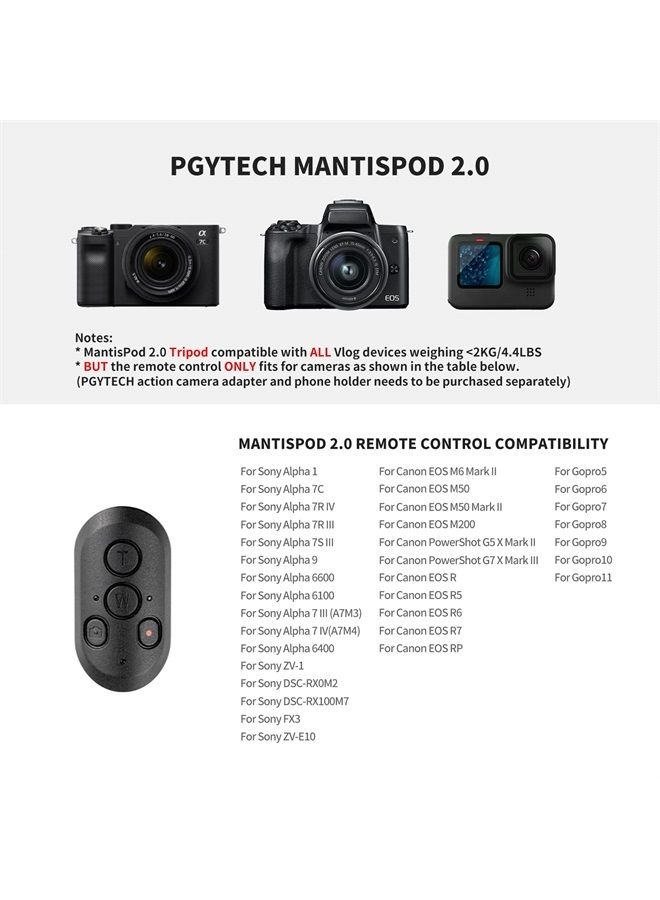 PGYTECH MANTISPOD 2.0 Bluetooth Mini Camera & Cell Phone Vlogging Tripod | 6 Modes Small Travel Flexible DSLR Pocket Stand | Video Vlog Desktop Shooting Selfie Mount with Remote Control - Image 3