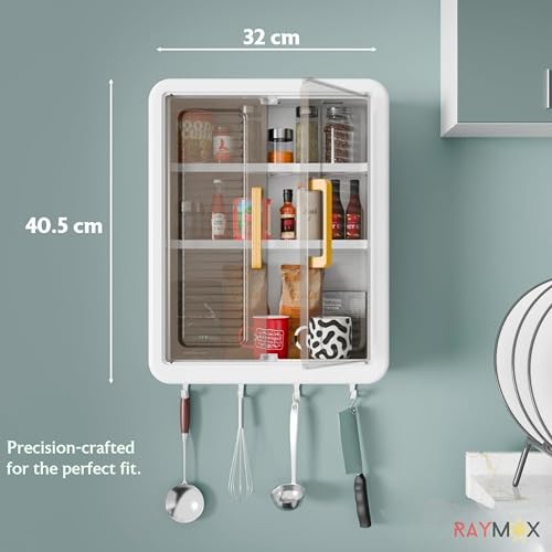 RAYMOX 3 Layer Self-Adhesive No-Drill Storage Cabinet for Kitchen/Organiser for Bathroom with Doors/Durable Space-Saving Storage/Kitchen Spice Rack/Multipurpose Wall-Mounted Cabinet (Pack of 1) - Image 2