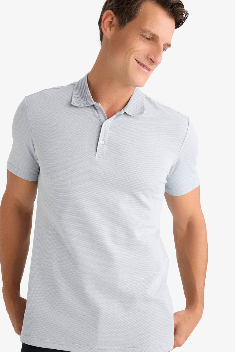 DeFacto Grey Man Slim Fit Short Sleeve Cotton Basic Polo Shirt Casual - Image 1