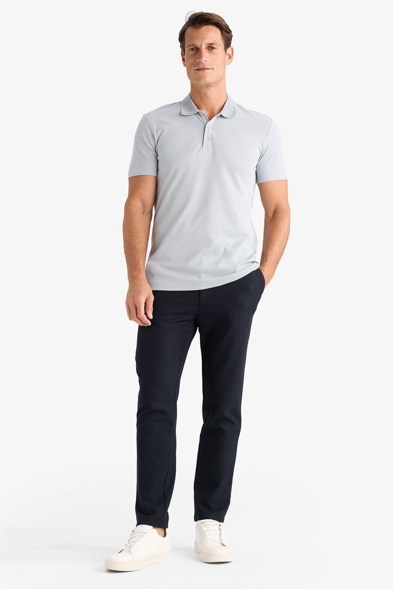 DeFacto Grey Man Slim Fit Short Sleeve Cotton Basic Polo Shirt Casual - Image 2