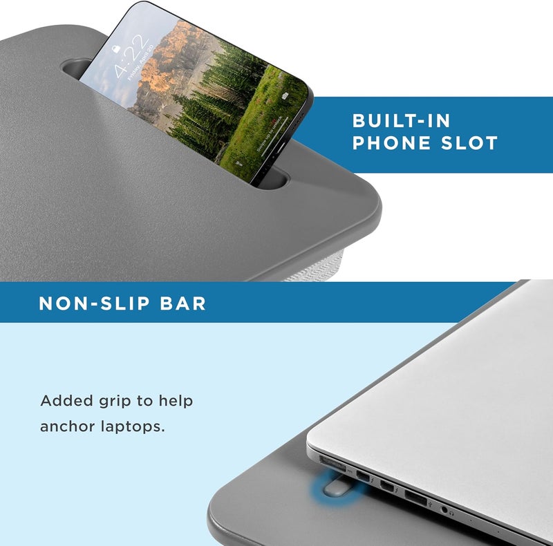 LapGear Sidekick Lap Desk with Device Ledge and Phone Holder - Gray - Fits up to 15.6 Inch Laptops - Style No. 44215 - Image 4