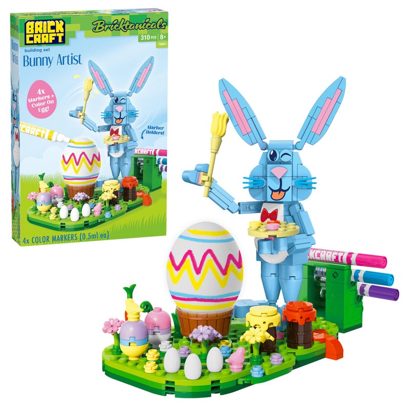 Brickcraft Bricktanicals Bunny Artist Building Brick Set 310 Piece Easter Rabbit Kit with 4 Color Markers Egg Decorating Spring Decor Display Kids Arts Crafts Activity Ages 8 Gift for Boys Girls - Image 3