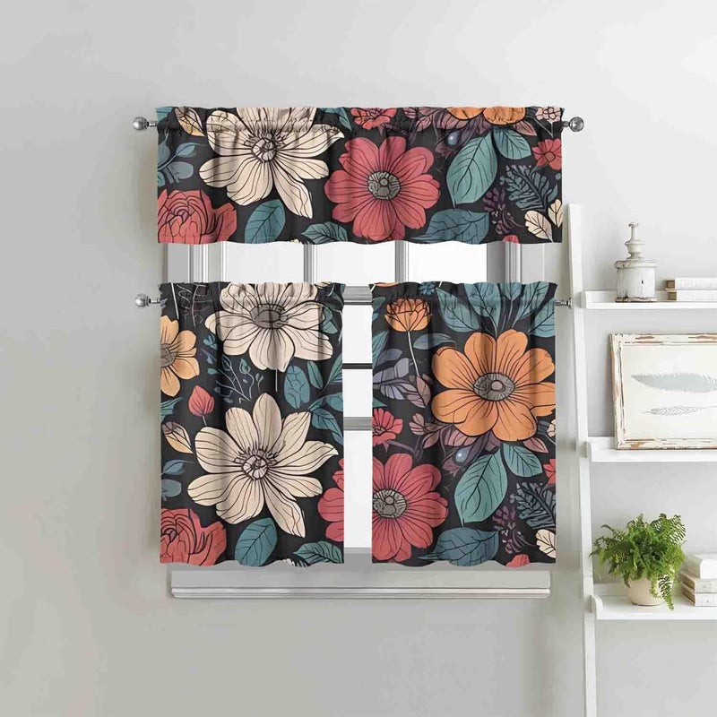 sdhinlwo Boho Kitchen Curtains Sets for Windows Bohemian Flower Curtain Sink Window Valance 3 Piece Set Boho Floral Kitchen Tier Curtains 3 Panels Decor for Living Room Bedroom - Image 5