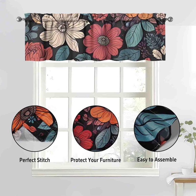 sdhinlwo Boho Kitchen Curtains Sets for Windows Bohemian Flower Curtain Sink Window Valance 3 Piece Set Boho Floral Kitchen Tier Curtains 3 Panels Decor for Living Room Bedroom - Image 2