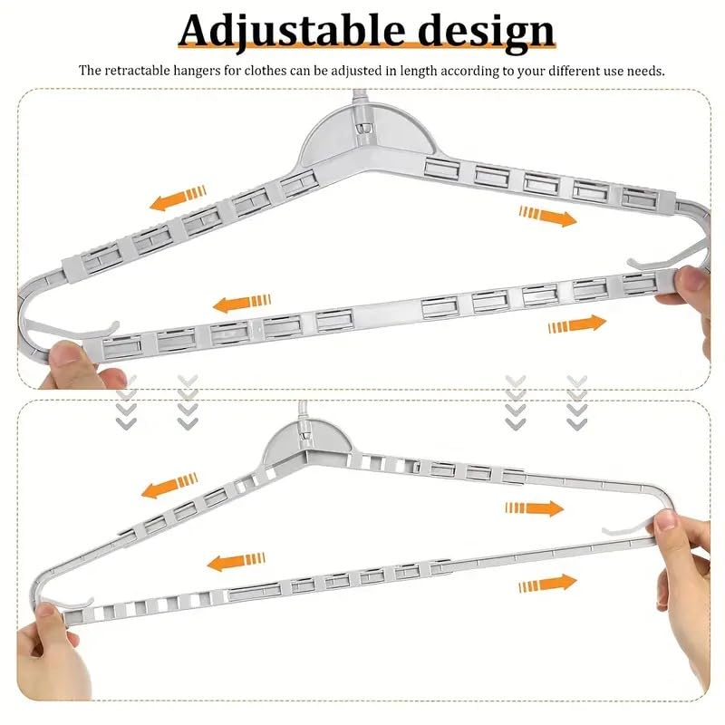 LIVINGBASICS Plastic 4 Pieces Expandable Hangers for Clothes with 360° Rotating Hook/Extendable Hanger for Kids/Telescopic Wardrobe Hanger Ideal for Coat, Sweaters, Jackets, Bath Towels, Pants (Grey) - Image 3