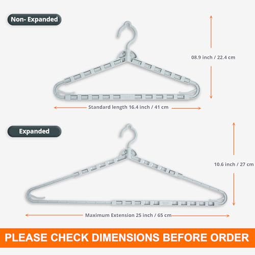 LIVINGBASICS Plastic 4 Pieces Expandable Hangers for Clothes with 360° Rotating Hook/Extendable Hanger for Kids/Telescopic Wardrobe Hanger Ideal for Coat, Sweaters, Jackets, Bath Towels, Pants (Grey) - Image 2