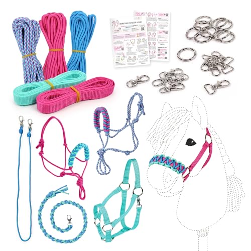 kullaloo DIY Hobby Horse Halter Kit ✦ Make Stick Horse Head Collars, Rope Halters & Reins ✦ Includes Digital Instructions (PDF) ✦ Aqua/Pink - Image 1
