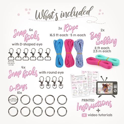 kullaloo DIY Hobby Horse Halter Kit ✦ Make Stick Horse Head Collars, Rope Halters & Reins ✦ Includes Digital Instructions (PDF) ✦ Aqua/Pink - Image 4