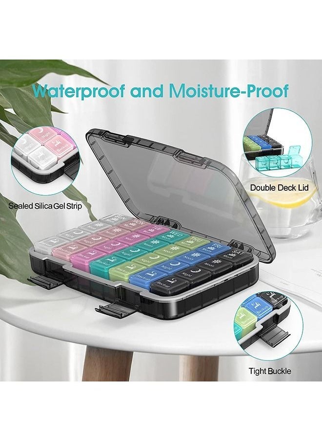 Weekly Pill Organizer 4 Times per Day, 28 Compartments Extra Large Medicine Box, Moisture-Proof and Waterproof 7 Days Travel Pill Case for Vitamin, Medicine, Fish Oil/Supplements, Black - Image 5