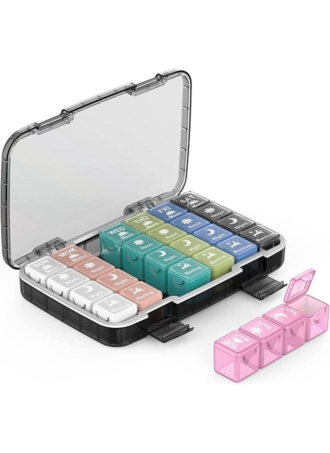 Weekly Pill Organizer 4 Times per Day, 28 Compartments Extra Large Medicine Box, Moisture-Proof and Waterproof 7 Days Travel Pill Case for Vitamin, Medicine, Fish Oil/Supplements, Black - Image 1