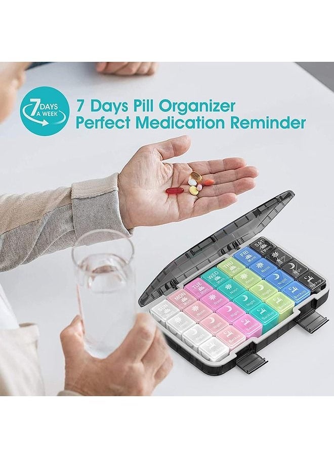 Weekly Pill Organizer 4 Times per Day, 28 Compartments Extra Large Medicine Box, Moisture-Proof and Waterproof 7 Days Travel Pill Case for Vitamin, Medicine, Fish Oil/Supplements, Black - Image 2