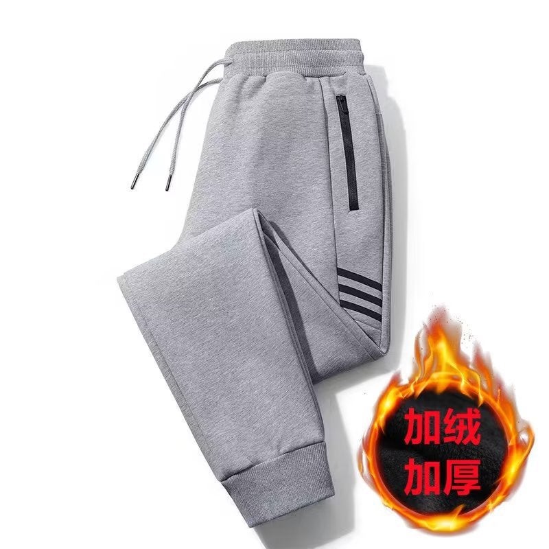 Mens Autumn Winter Velvet Joggers Casual Loose Dark gray  - Image 4