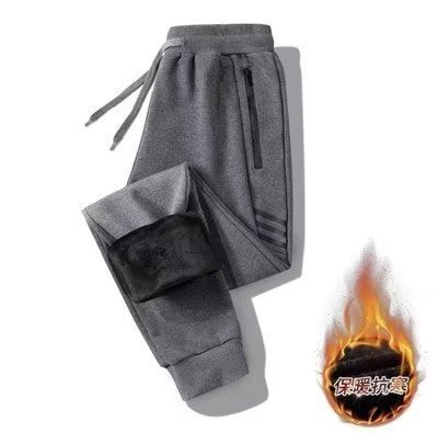 Mens Autumn Winter Velvet Joggers Casual Loose Dark gray  - Image 5