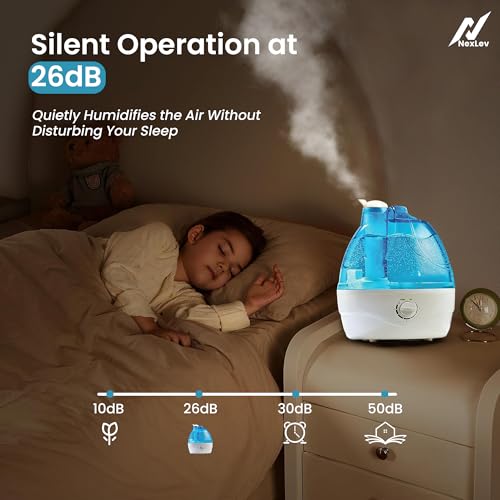 NexLev 2.2L Ultrasonic Cool Mist Humidifier for Bedroom, Baby Nursery & Plants | 30H Runtime, Quiet Operation, 360° Nozzle, Adjustable Mist, Auto Shut-Off, Leak Proof | HU-02 - Image 5