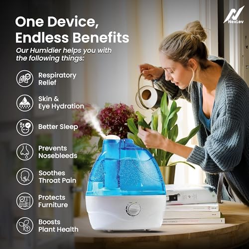 NexLev 2.2L Ultrasonic Cool Mist Humidifier for Bedroom, Baby Nursery & Plants | 30H Runtime, Quiet Operation, 360° Nozzle, Adjustable Mist, Auto Shut-Off, Leak Proof | HU-02 - Image 4
