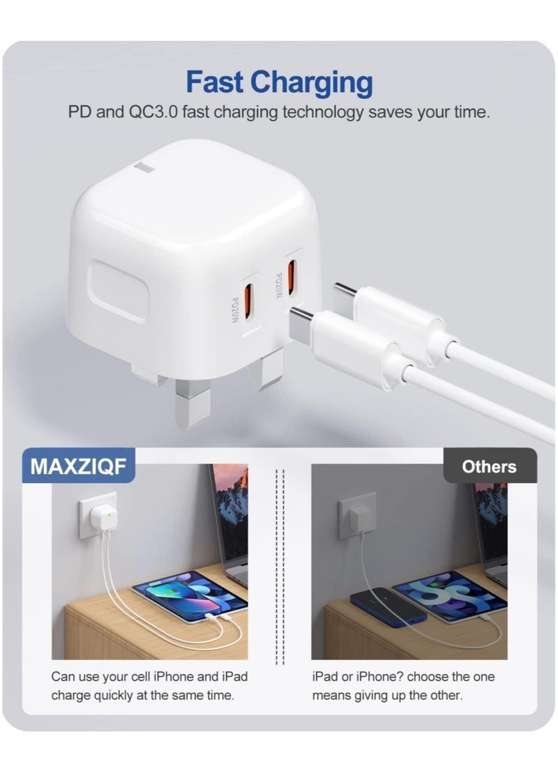 Generic - NEW MFi Certified iPhone Fast Charger – Dual 20W PD USB-C Adapter with USB-C to Lightning & USB-C to USB-C Cables (2M), Compatible with iPhone 14/13/12/11/X/8, iPad, AirPods - Image 1
