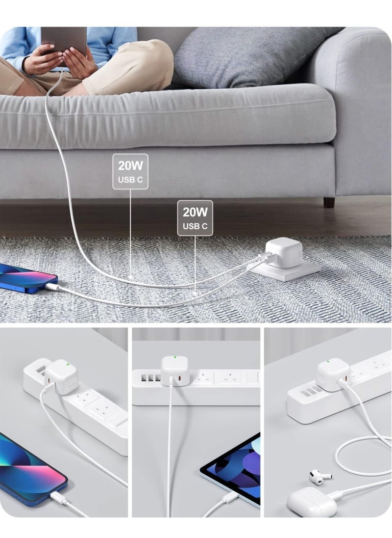 Generic - NEW MFi Certified iPhone Fast Charger – Dual 20W PD USB-C Adapter with USB-C to Lightning & USB-C to USB-C Cables (2M), Compatible with iPhone 14/13/12/11/X/8, iPad, AirPods - Image 1