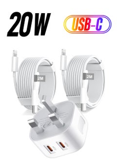 NEW MFi Certified iPhone Fast Charger – Dual 20W PD USB-C Adapter with USB-C to Lightning & USB-C to USB-C Cables (2M), Compatible with iPhone 14/13/12/11/X/8, iPad, AirPods