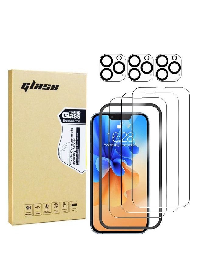 Generic - Designed For Apple iPhone 13 Pro Max, 3-Piece Tempered Glass Screen Protector and 3Pcs Camera Lens Protector Set, HD Glass Film 9H Hardness Bubble Free Scratch Resistant (Alignment Case Tool Included) - Image 1