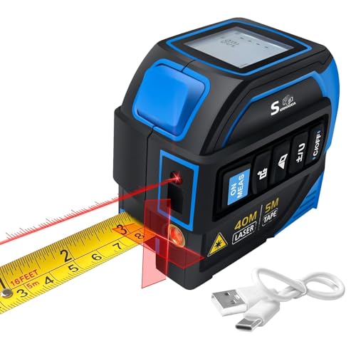 SUNHAIXIA 4in1 Laser Tape Measure with Laser Level Crosshairs 130ft40m Laser Distance16ft5m AutoLock Tape Backlit LCD Display FtInchMmm for DIYConstruction Interior Design Blue131Ft - Image 1