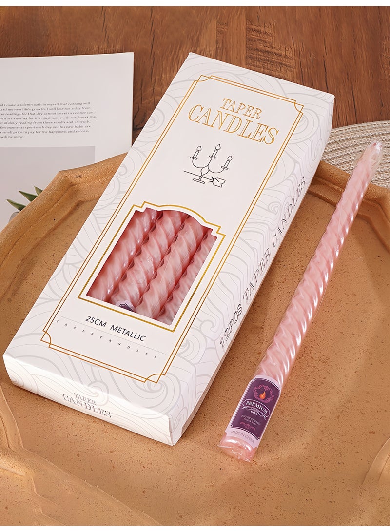 شموع وردية حلزونية 12 قطعة - طول 25 سم/10 بوصة - قطر 2 سم - أسلوب أوروبي - بدون دخان - مثالية لتزيين المنزل، الحفلات الزفافية والأعياد - Image 1