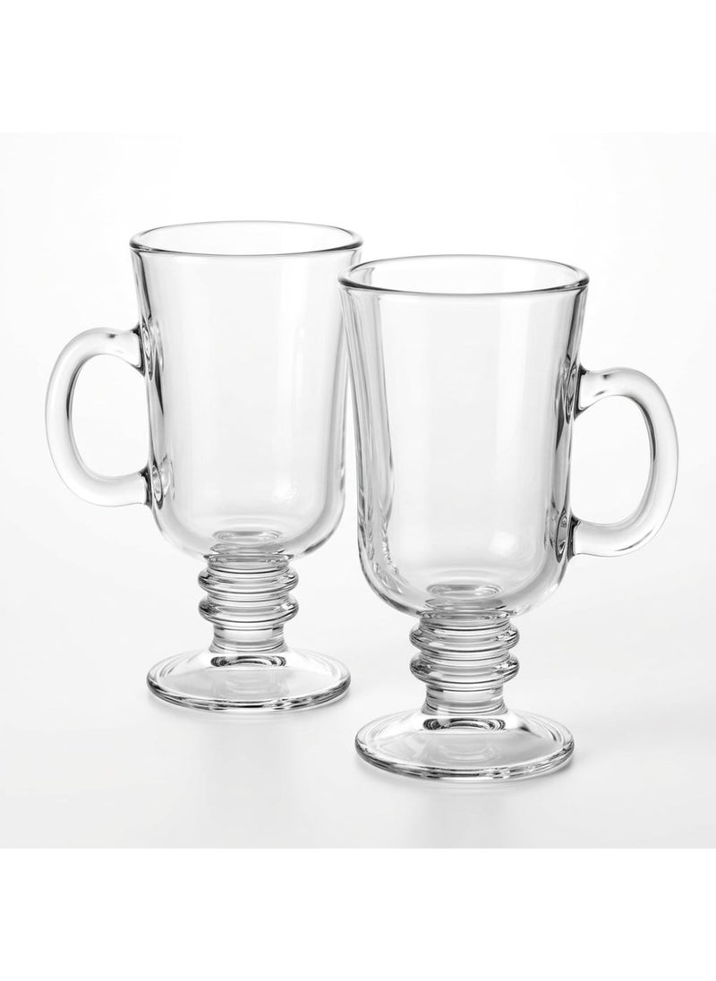 Blinkmax Set of 2 Glass Mugs with Ribbed Base, Comfortable Handle for Hot Drinks, Clear Coffee and Tea Cup for Home and Office - Transparent - Image 3