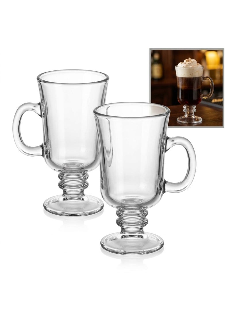 Blinkmax Set of 2 Glass Mugs with Ribbed Base, Comfortable Handle for Hot Drinks, Clear Coffee and Tea Cup for Home and Office - Transparent - Image 2