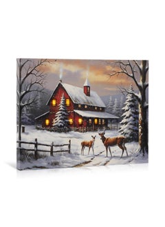 NIKKY HOME NIKKY HOME Christmas LED Lighted Wall Art, 16 x 12 Inch Canvas Prints Xmas Decor Light Up Red Barn and Elk Pictures, Winter Snow Scene Indoor Holiday Decorations  - Image 1