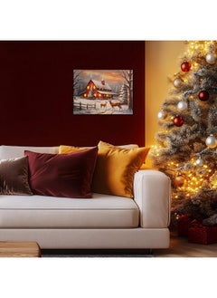 NIKKY HOME NIKKY HOME Christmas LED Lighted Wall Art, 16 x 12 Inch Canvas Prints Xmas Decor Light Up Red Barn and Elk Pictures, Winter Snow Scene Indoor Holiday Decorations  - Image 2