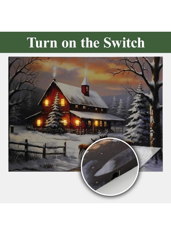 NIKKY HOME NIKKY HOME Christmas LED Lighted Wall Art, 16 x 12 Inch Canvas Prints Xmas Decor Light Up Red Barn and Elk Pictures, Winter Snow Scene Indoor Holiday Decorations  - Image 4