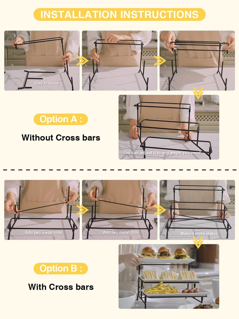 Yedio 3 Tier Serving Tray Set Porcelain Tiered Serving Trays Platters, Collapsible Sturdier Stand with Stable Cross Bars, 12 Inch Three Layer Serving for Party Entertaining Food Display Fruit Dessert - Image 5