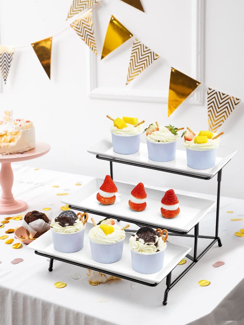 Yedio 3 Tier Serving Tray Set Porcelain Tiered Serving Trays Platters, Collapsible Sturdier Stand with Stable Cross Bars, 12 Inch Three Layer Serving for Party Entertaining Food Display Fruit Dessert - Image 3