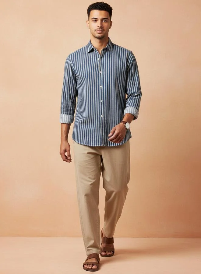 ترولوم قميص قطن مخطط بقصة عادية للرجال