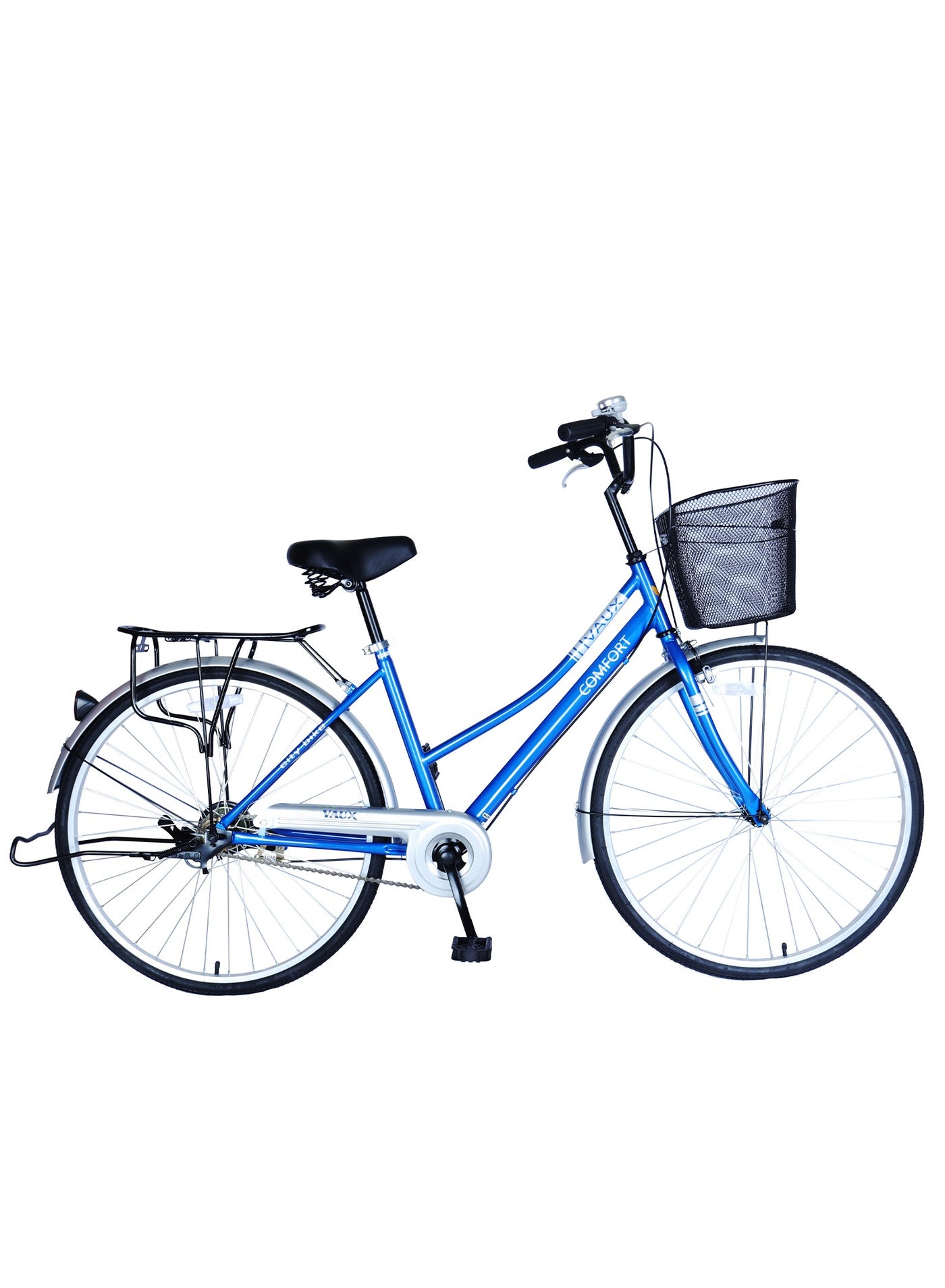 Comfort City Cruiser Bike || 26 Inch Wheel Size || For Adults || Adjustable Seat || Sturdy Steel Frame || Front Basket || Back Carrier || Blue