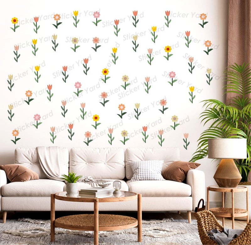 Sticker Yard PVC Vinyl 54 Mix Colorful Flowers Combo Self-Adhesive Wall Sticker for Home Decor/Decoration - Living Room, Bedroom, Kids Room (Multicolor,Size 152X152CM) - Image 2