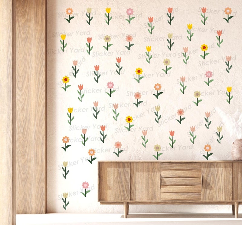 Sticker Yard PVC Vinyl 54 Mix Colorful Flowers Combo Self-Adhesive Wall Sticker for Home Decor/Decoration - Living Room, Bedroom, Kids Room (Multicolor,Size 152X152CM) - Image 5