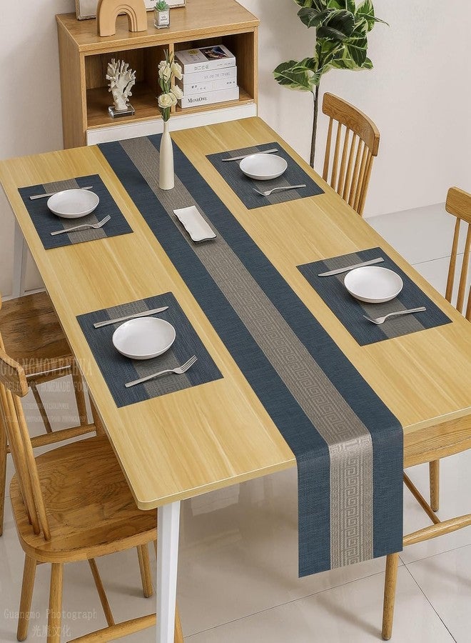 Buganda Elegant & Durable Table Runner and Placemats Set (Blue & Grey, 4 Placemat + 1 Table Runner) - Image 4