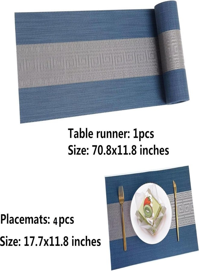 Buganda Elegant & Durable Table Runner and Placemats Set (Blue & Grey, 4 Placemat + 1 Table Runner) - Image 2