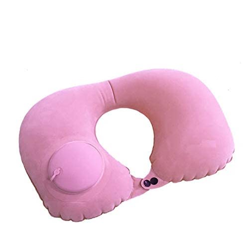 HEBEZON HEBEZON Automatic Push Button Inflatable Type Comfortable Travel Backpack Pillow UShaped Air Pillow for Outdoor Travelling and Picnic Neck Rest Pillow Velvet Neck Pillow Finger Pink  - Image 1