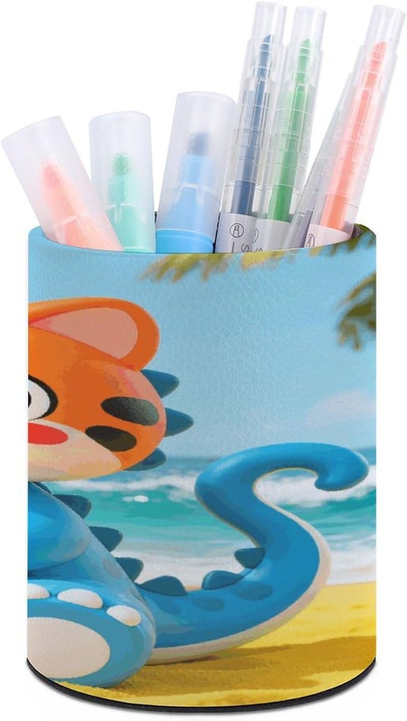 Cat Dinosaur Pen Holder Cute Round Pencil Holder Aesthetic Pencil Cup Colorful Desk Pen Organizer for Office Classroom Home Decorative Stationery Storage Pot for Boys Girls - Image 1