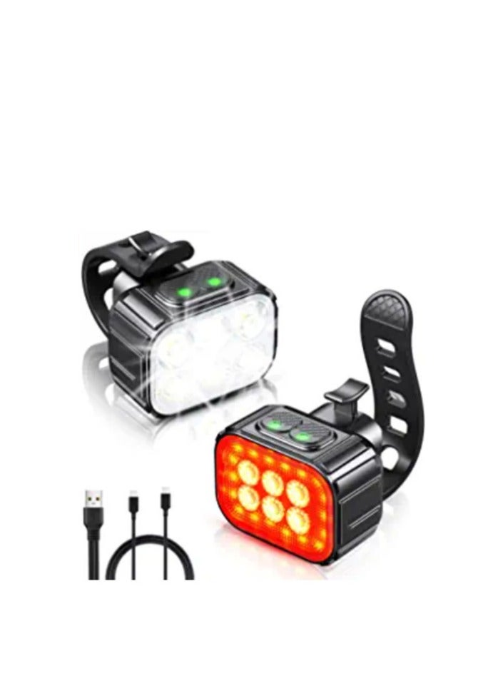 Bike Lights Set Ultra Bright,  Rechargeable Bicycle Light Set, IP65 Waterproof Bike Lights for Night Riding,  Bike Headlight and Tail Light Reflectors - Image 1